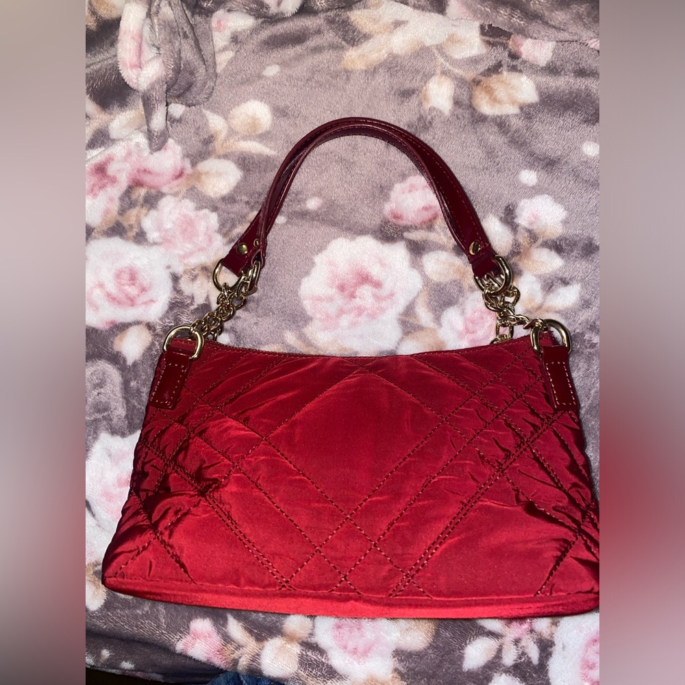 Talbots Burgundy Quilted Shoulder Bag with Gold Hardware